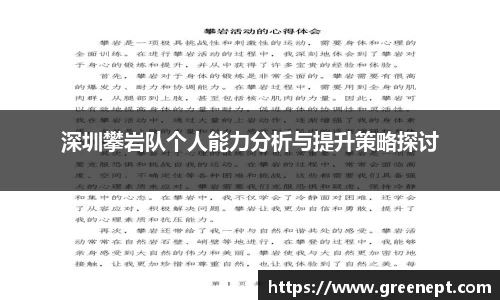 深圳攀岩队个人能力分析与提升策略探讨